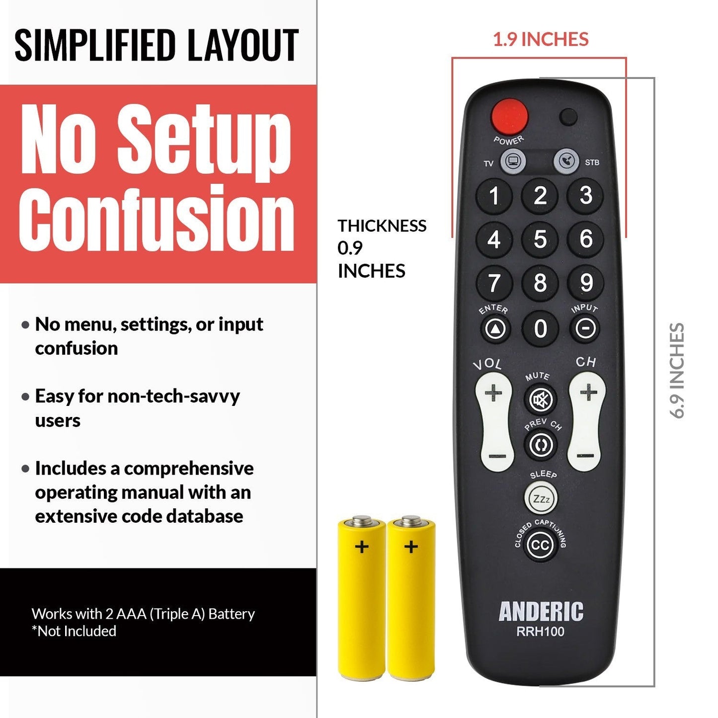 Anderic Substitute for LG AKB72913110 Multiple Bed Healthcare TV Remote Control [RRH100]