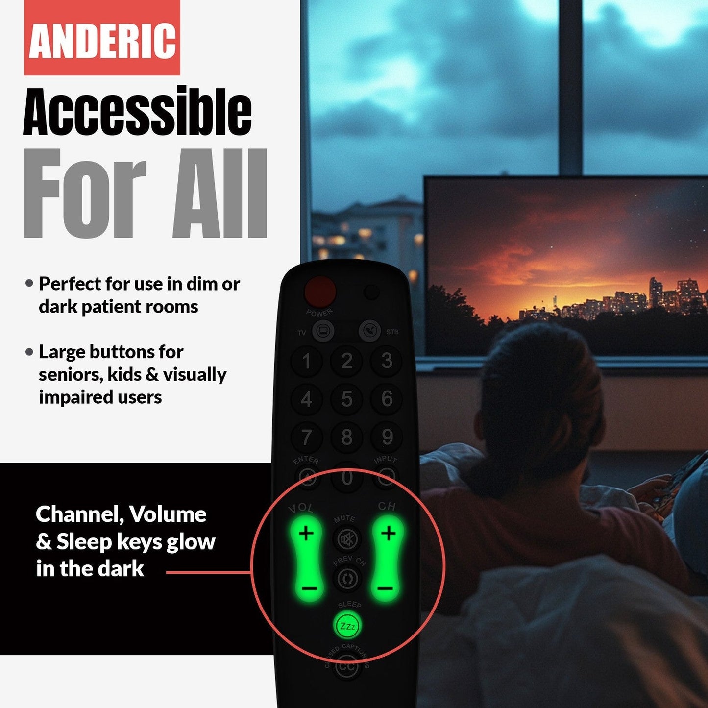 Anderic Substitute for LG AKB72913110 Multiple Bed Healthcare TV Remote Control [RRH100]