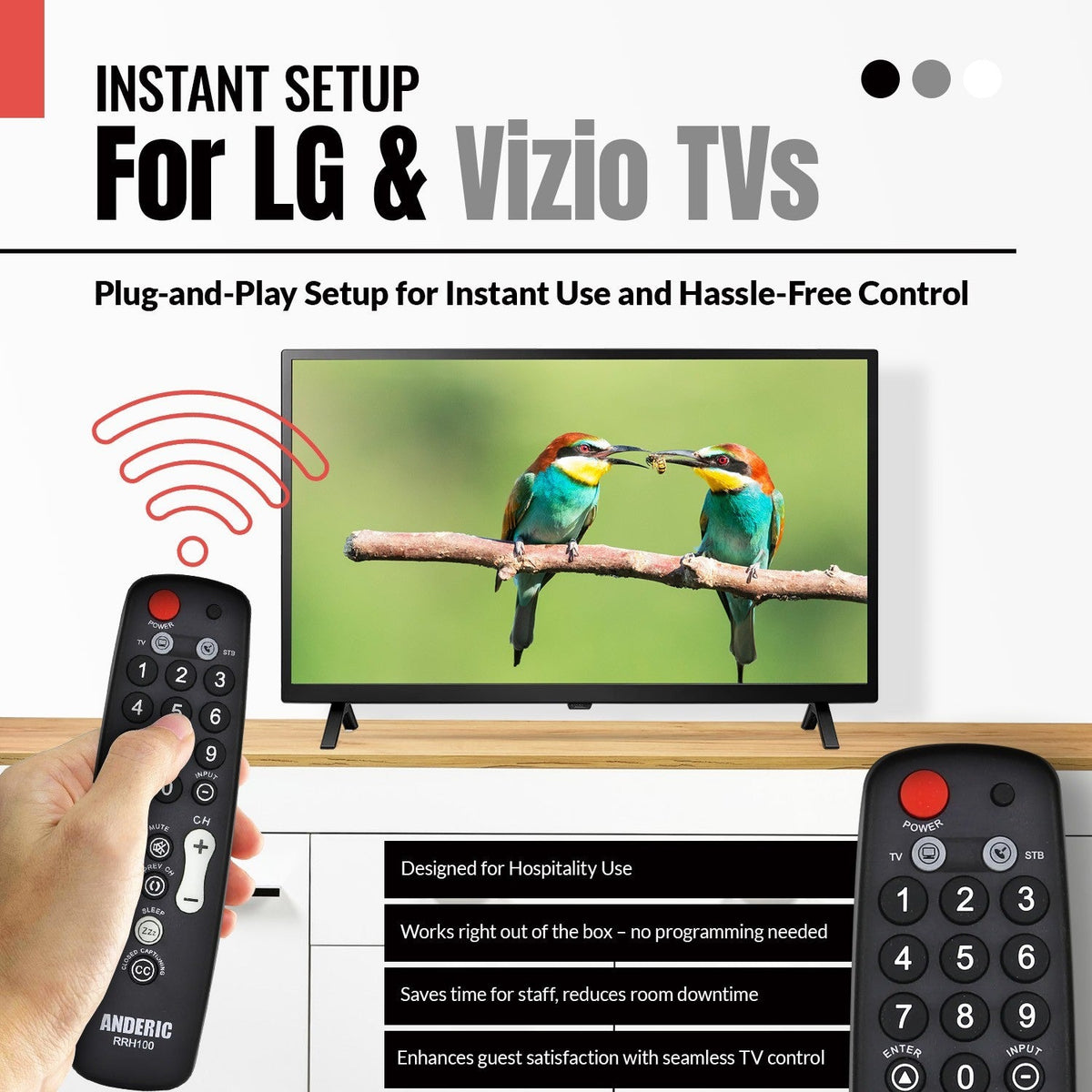 Anderic Substitute for LG AKB72913110 Multiple Bed Healthcare TV Remote Control [RRH100]