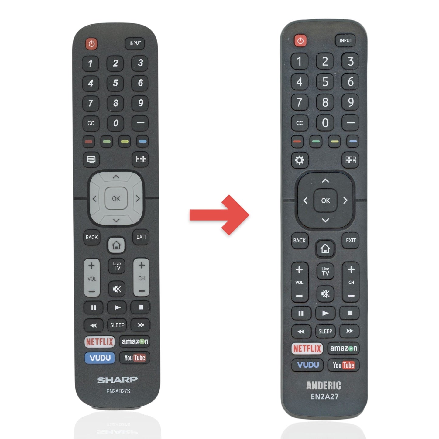 Anderic Substitute for Sharp EN2AD27S / 203322 Smart TV Remote Control [EN2A27]