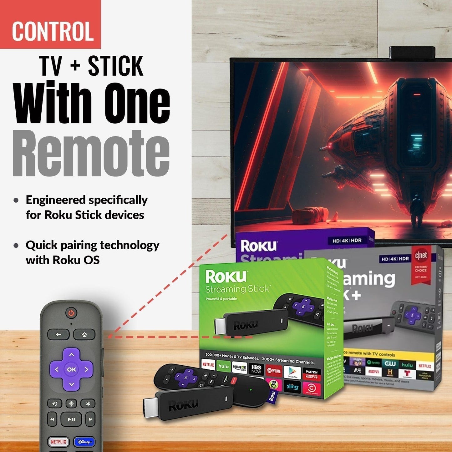 Anderic Substitute for Hisense RC-MC5 ROKU TV Remote Control 3226001169 [RCGZ1, NO HEADPHONE JACK / FAVORITE KEYS]